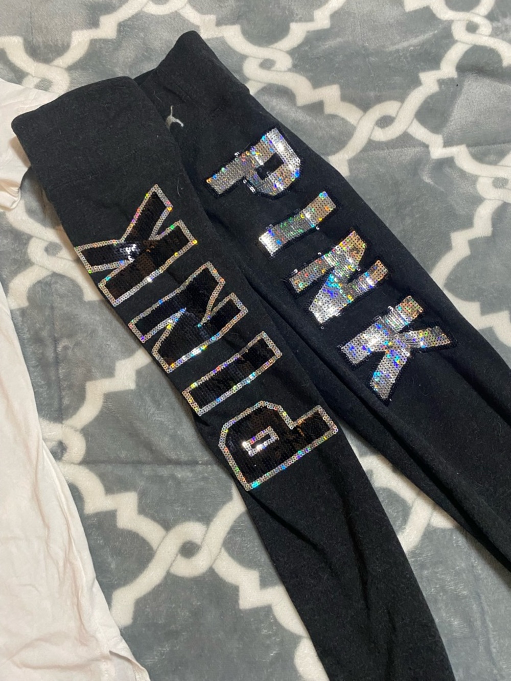 Victoria secret PINK bling rhinestone leggings shirts set SZ XS black white - Picture 3 of 5